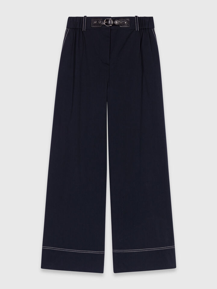 Pantalon en coton à ceinture cuir