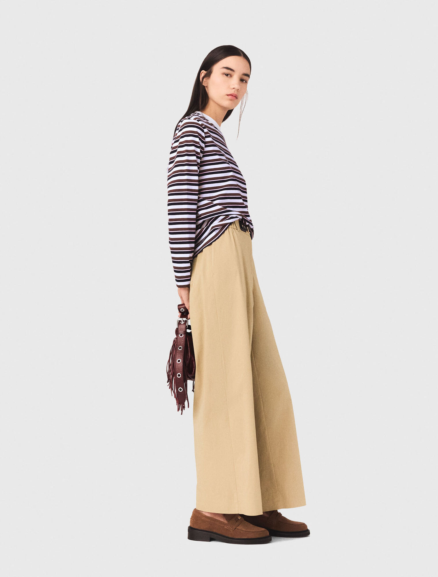 Wide-leg cotton trousers