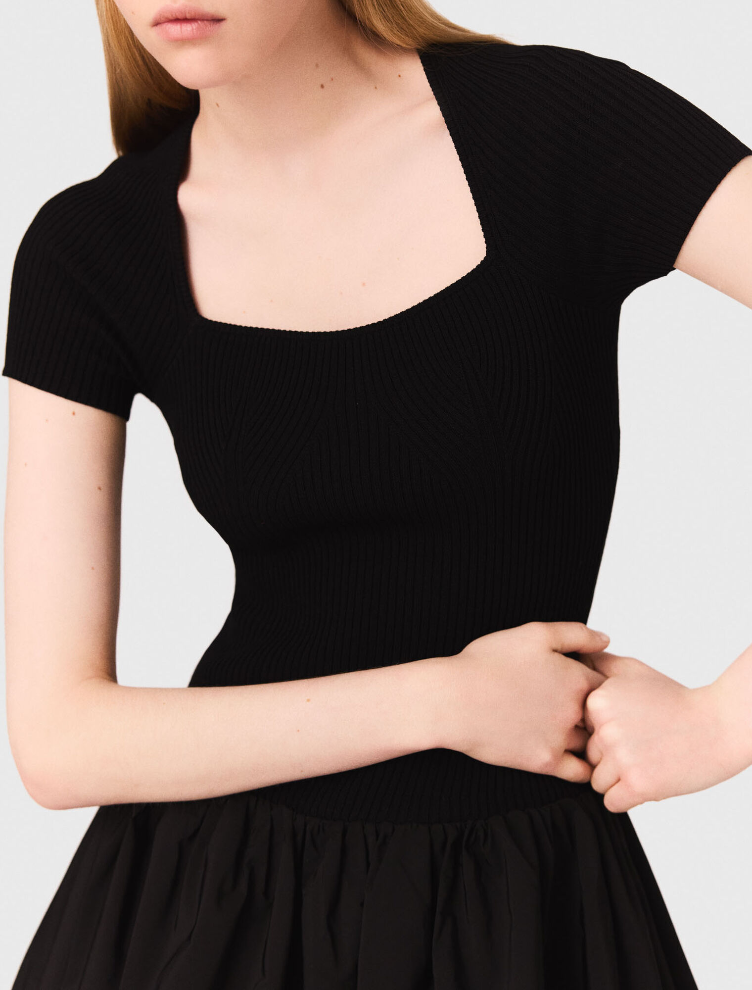 Robe longue en maille et taffetas