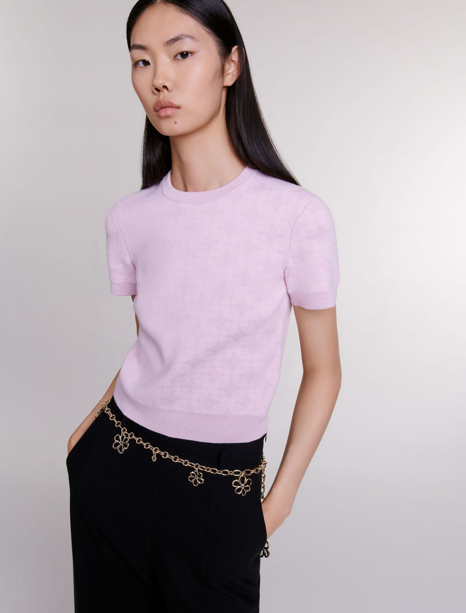 Pull court en maille jacquard