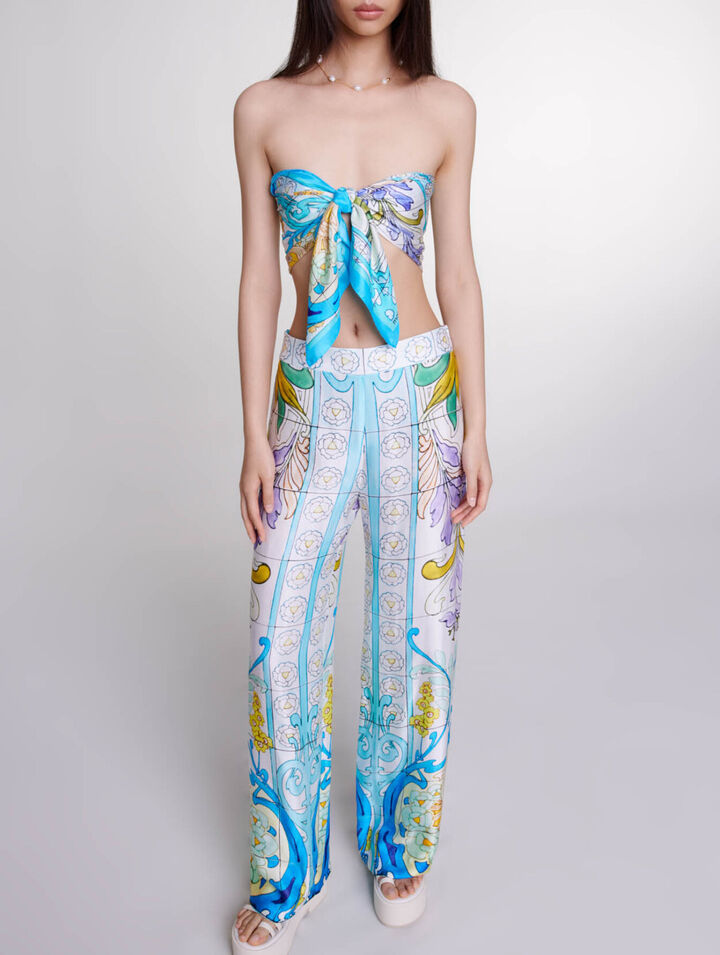 Pantalon satin&eacute; imprim&eacute;