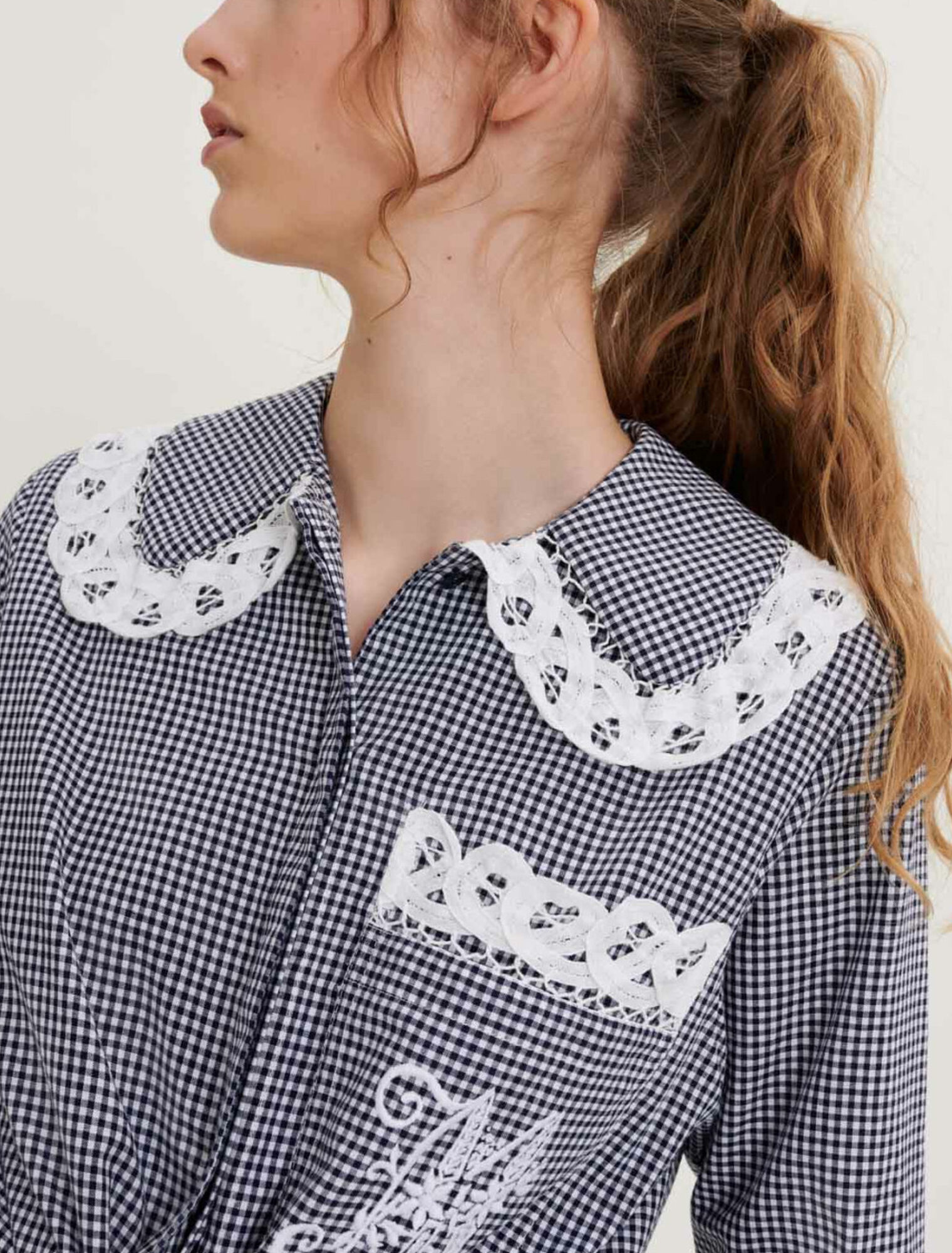 Gingham and lace shirt