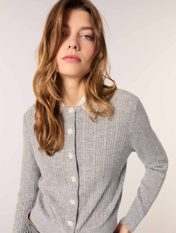 Cardigan à col bijoux amovible