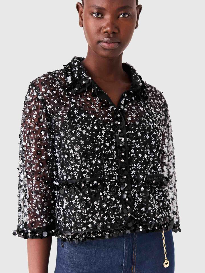 Floral rhinestone polo