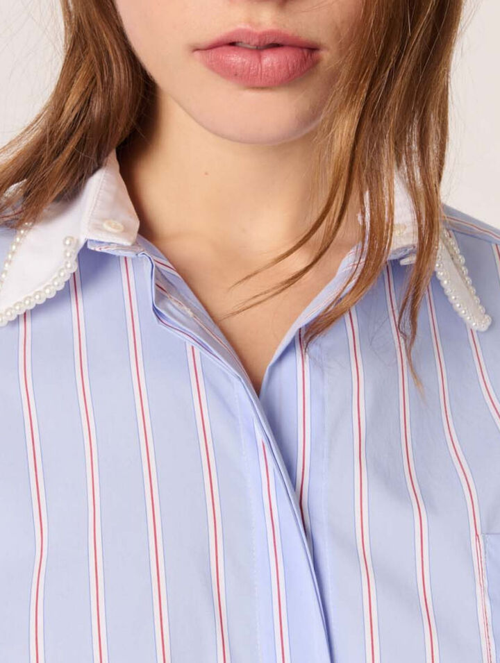 Striped shirt with beaded collar