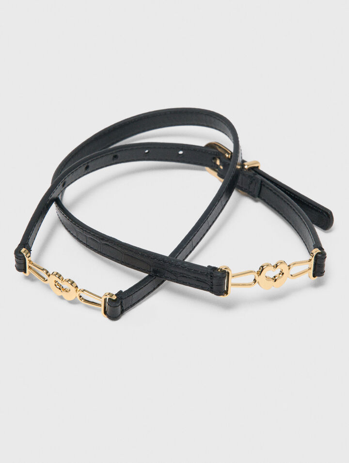 Ceinture fine en cuir effet croco