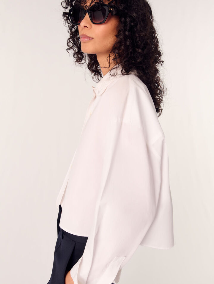 Chemise courte à col brodé