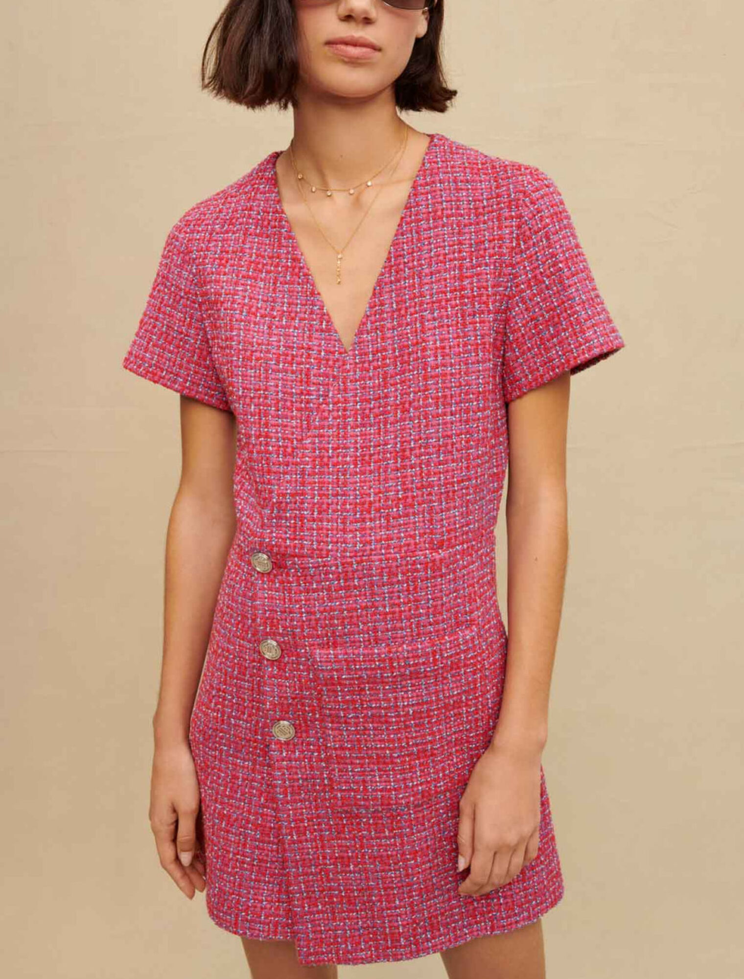 Open-back tweed short dress