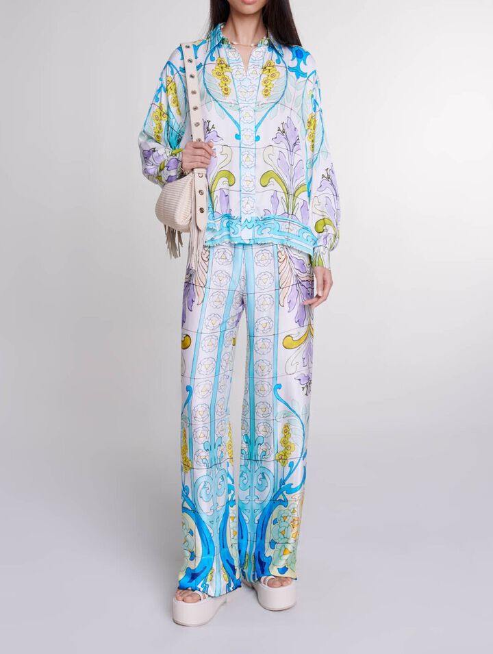 Pantalon satin&eacute; imprim&eacute;