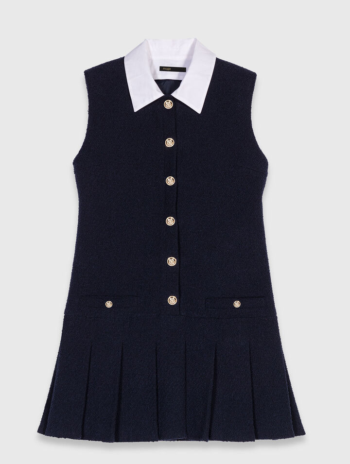 Short tweed dress, removable collar
