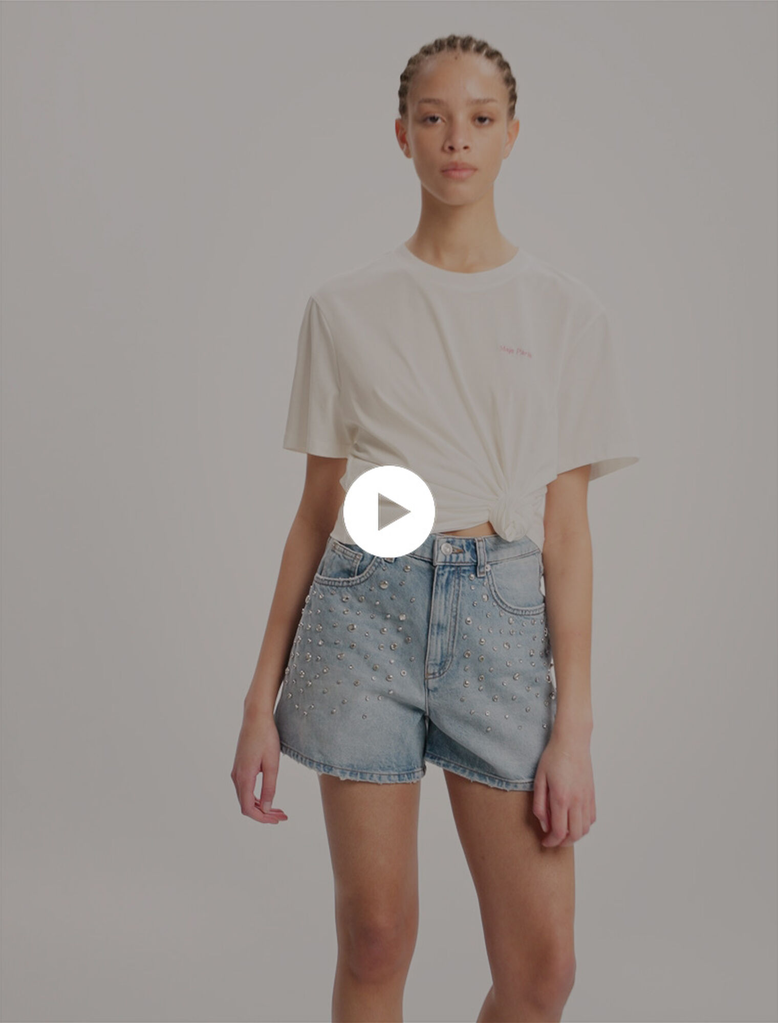 Studded denim shorts