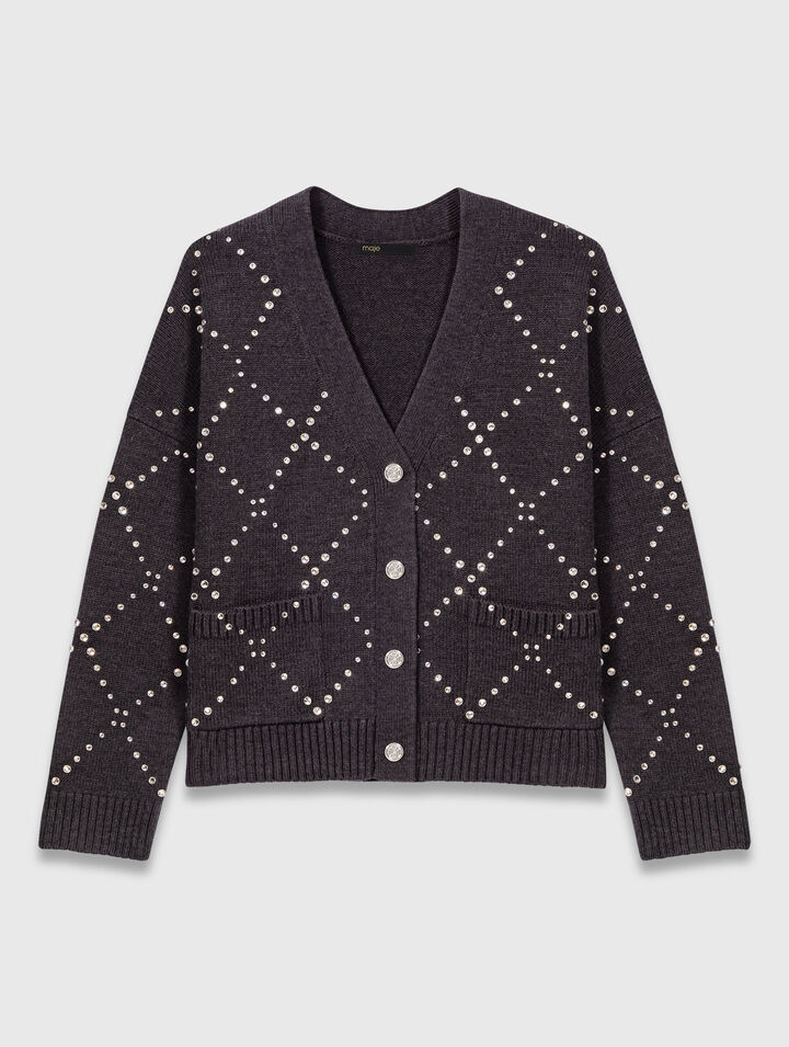 Cardigan à carreaux strassé