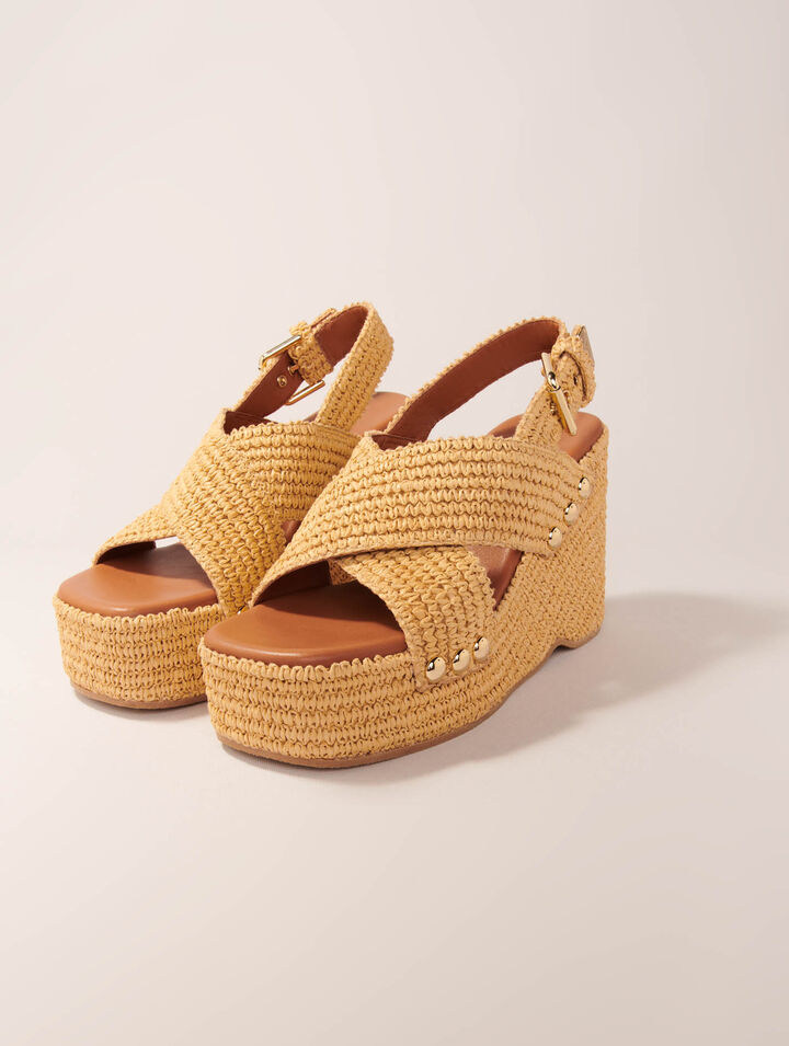 Wedge sandals with raffia effect
