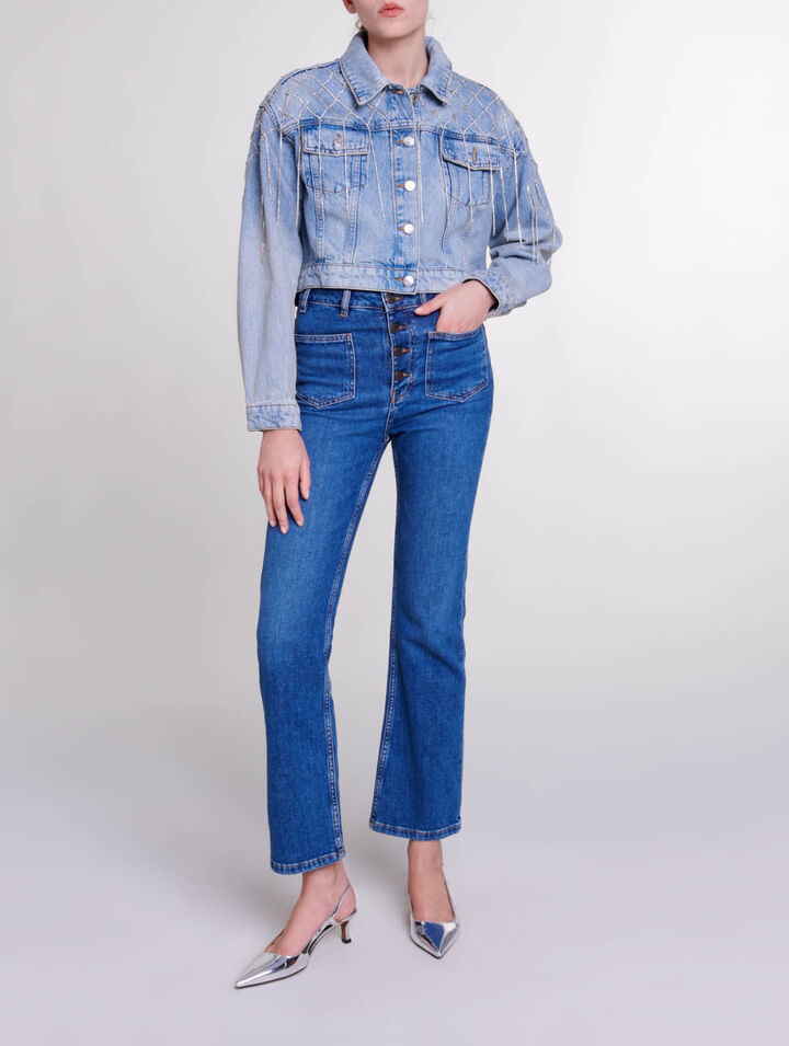 Denim jacket with rhinestones
