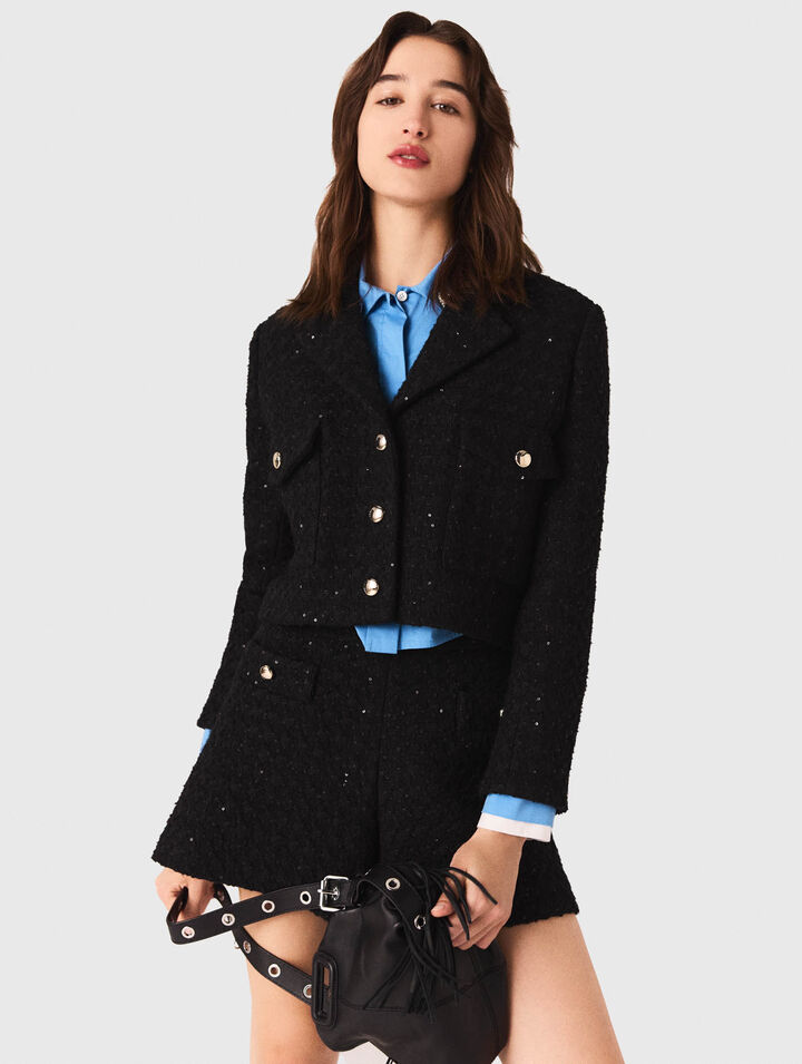 Veste courte en tweed strassé 
