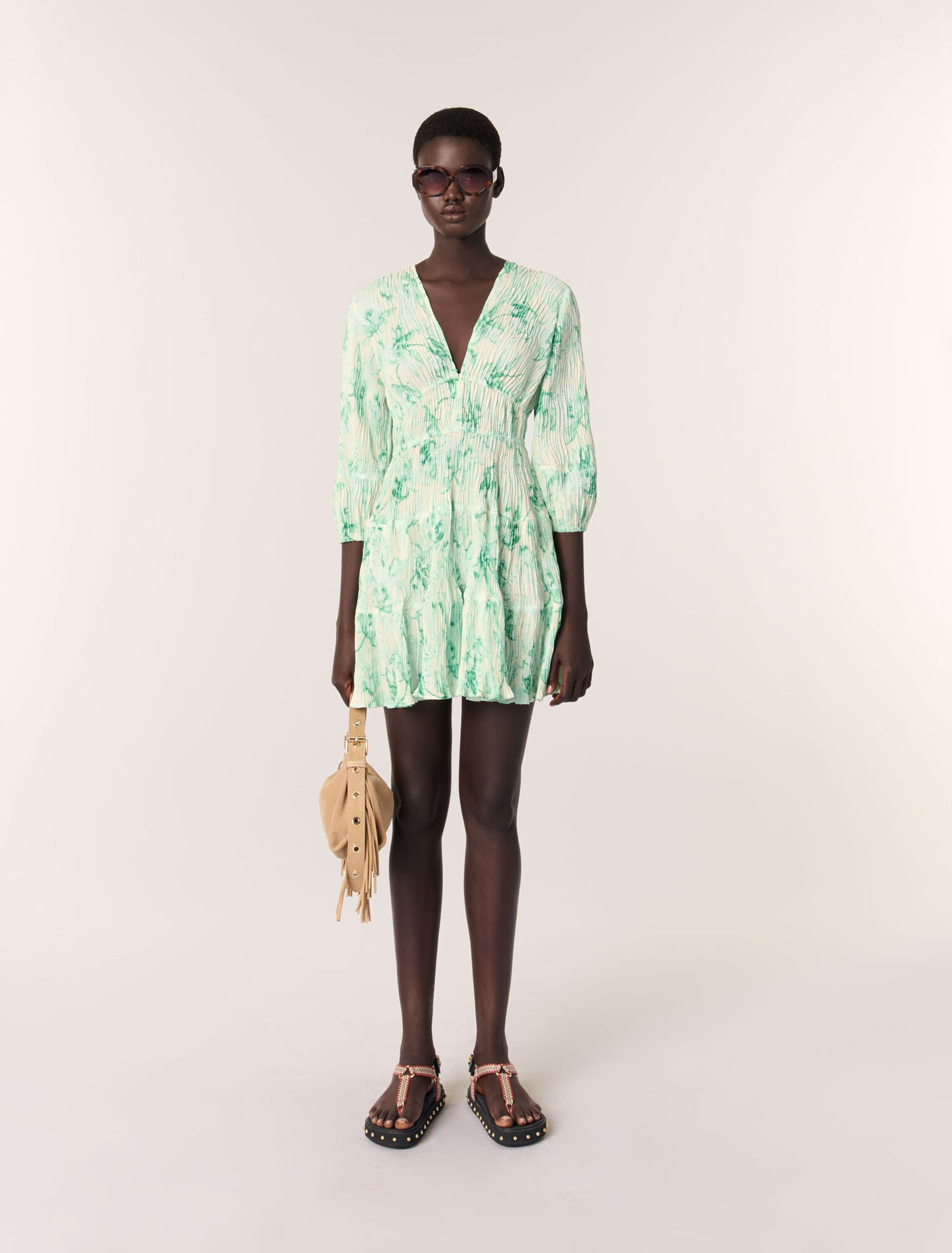 Robe courte plissée imprimée