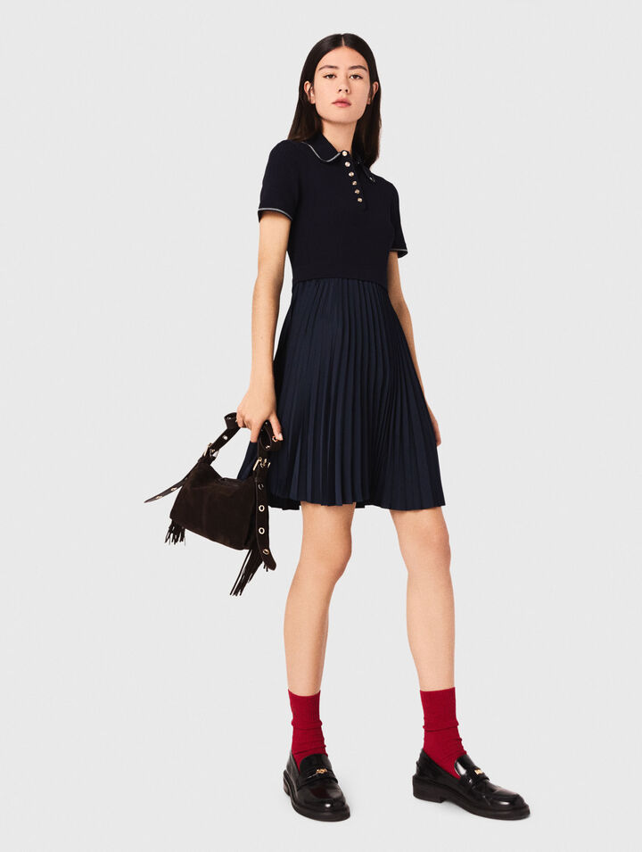Robe courte plissée et col polo