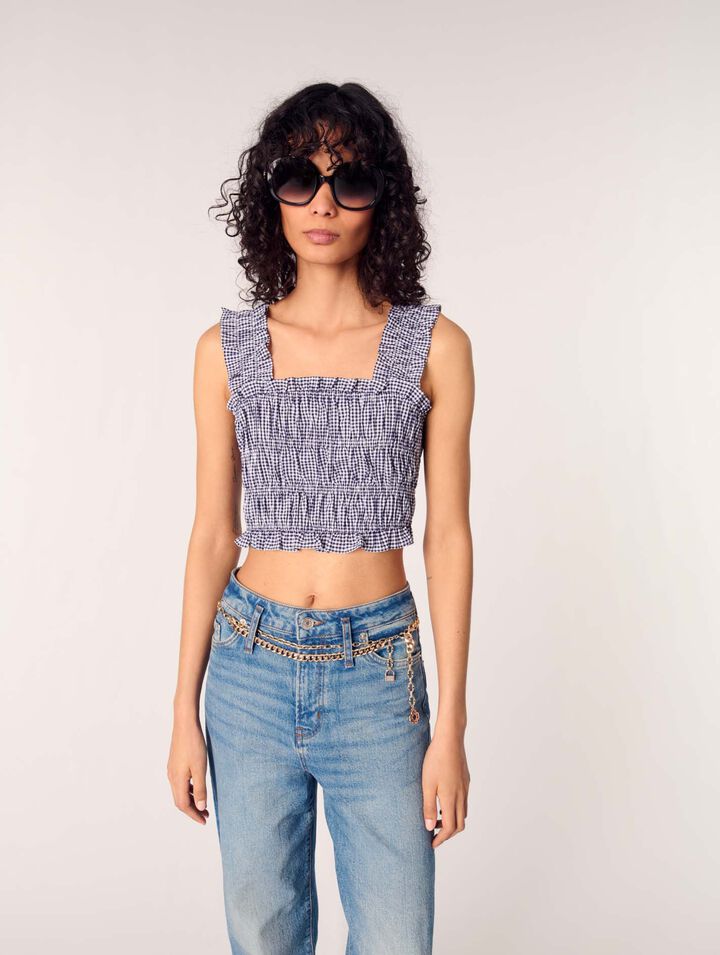 Top smocké à motif vichy