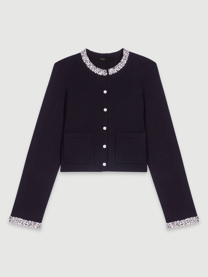 Cardigan with rhinestone trim