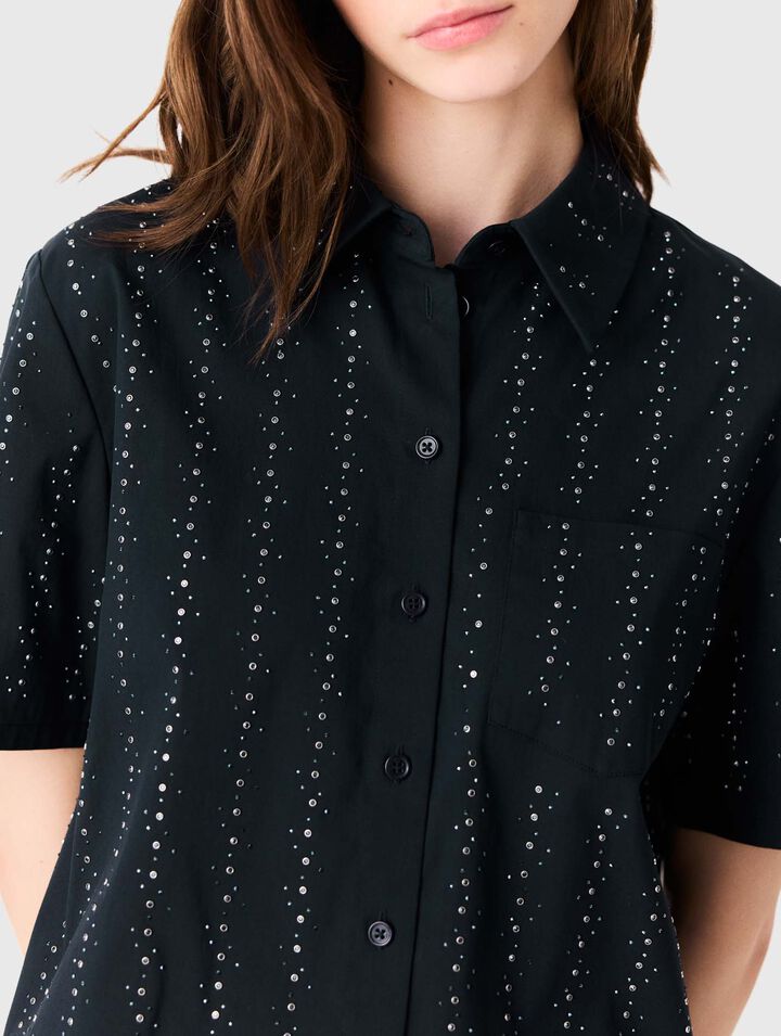 Chemise courte strass&eacute;e en coton
