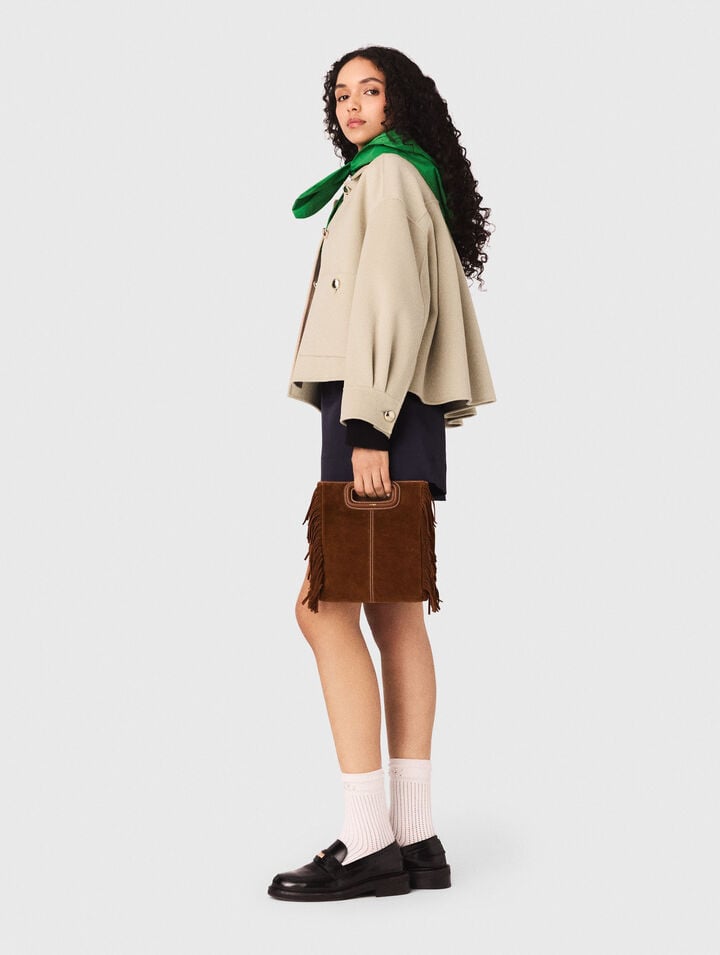 Veste courte en laine et dos pliss&eacute;