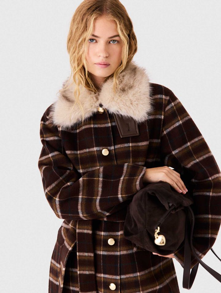 Long coat with faux fur collar
