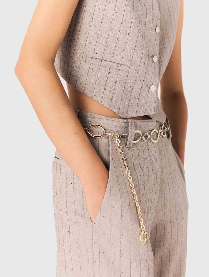 Pantalon tailleur à strass