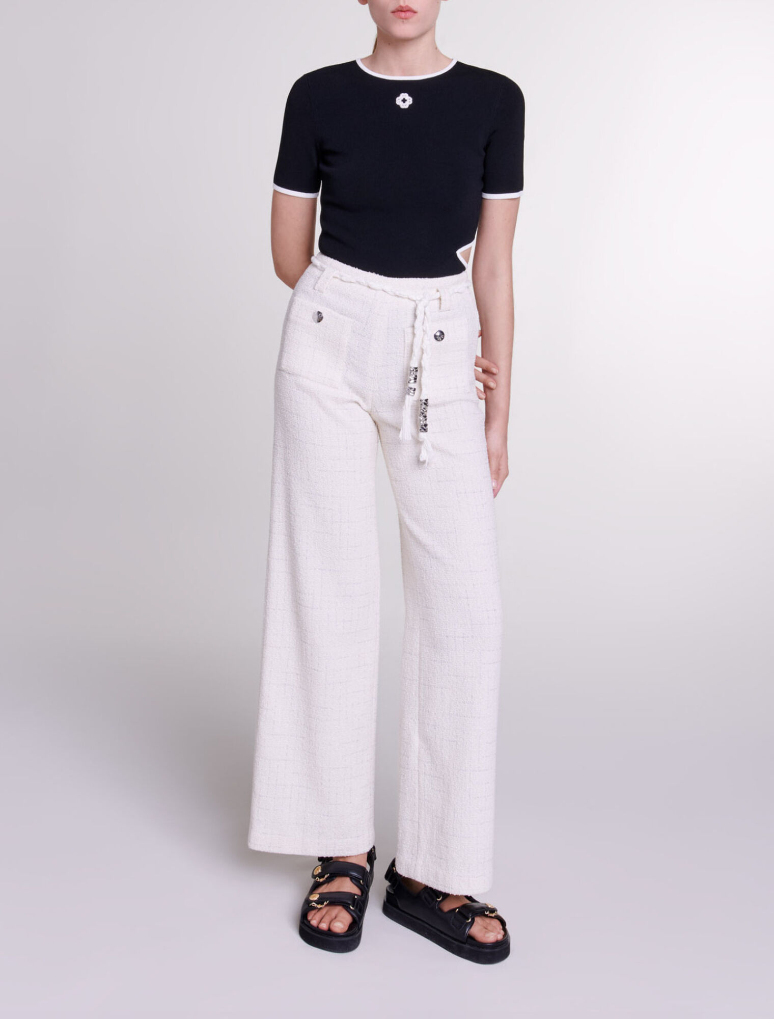 Metallic thread tweed trousers