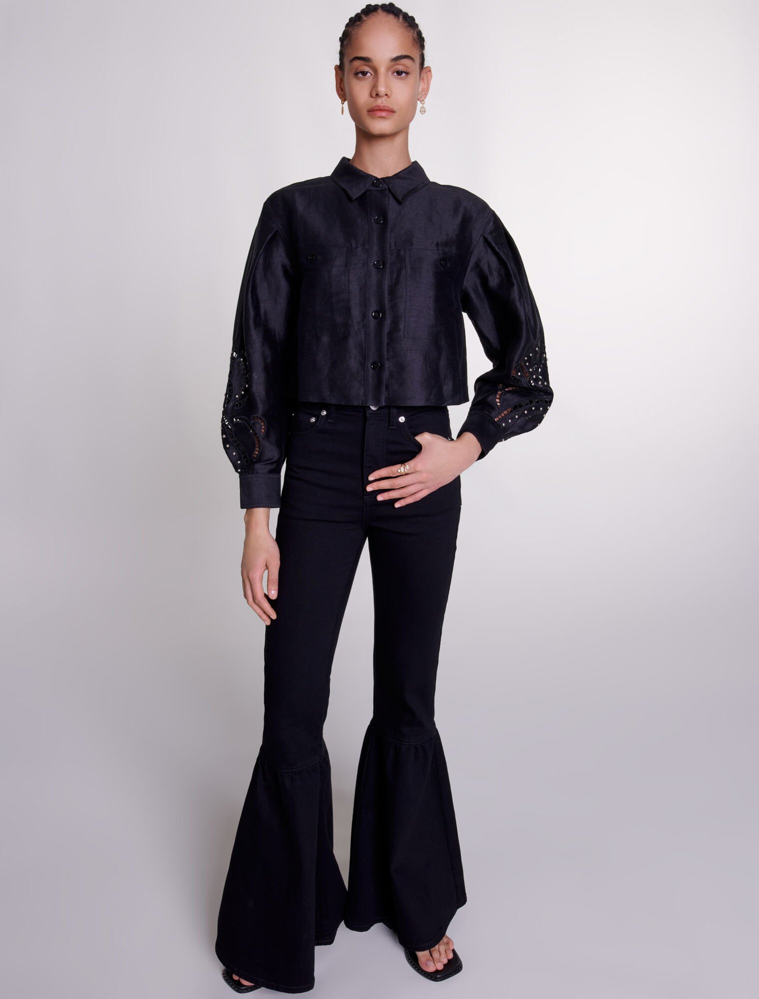 Chemise courte en lin ajourée