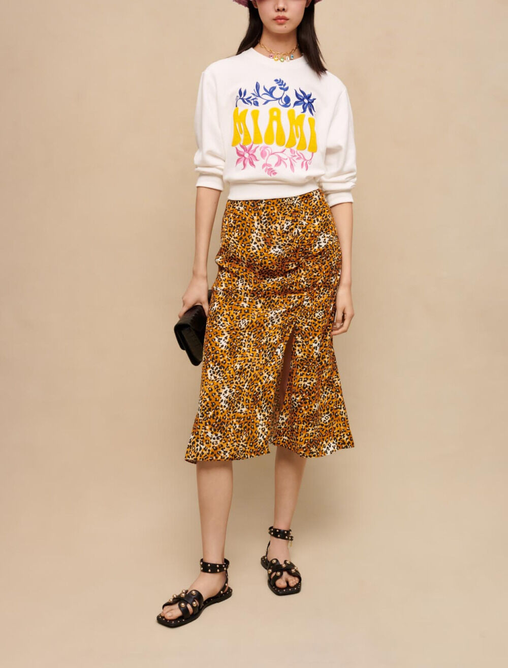 Yellow animal print midi skirt new arrivals