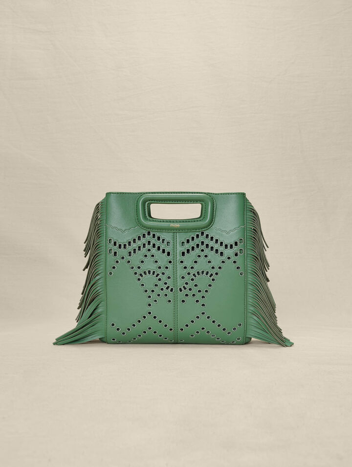 Perforated, fringed leather M bag
