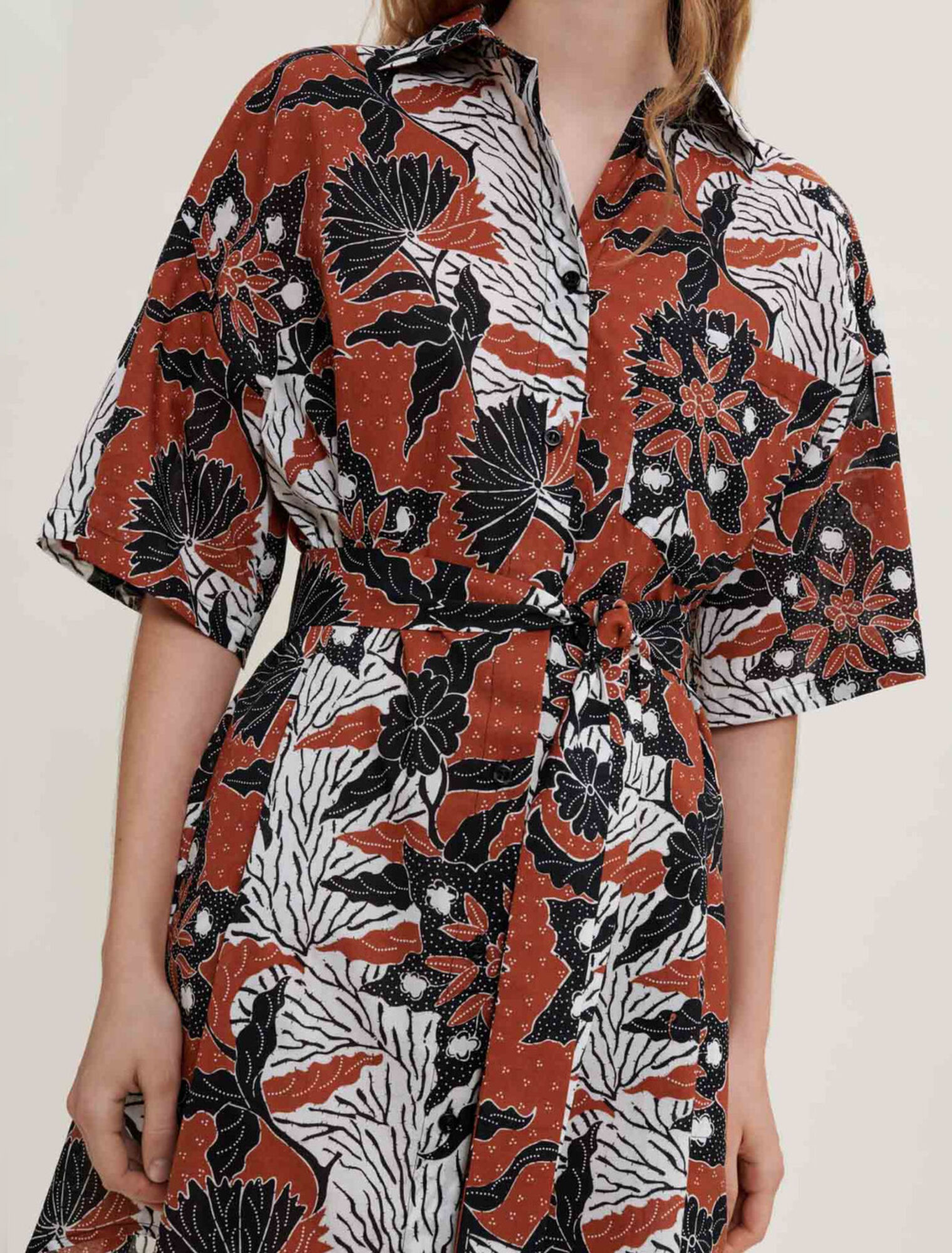 Robe chemise en voile de coton imprimé