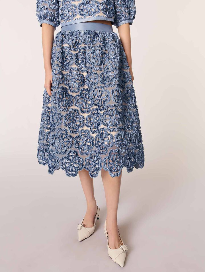 Jupe longue en organza motif floral