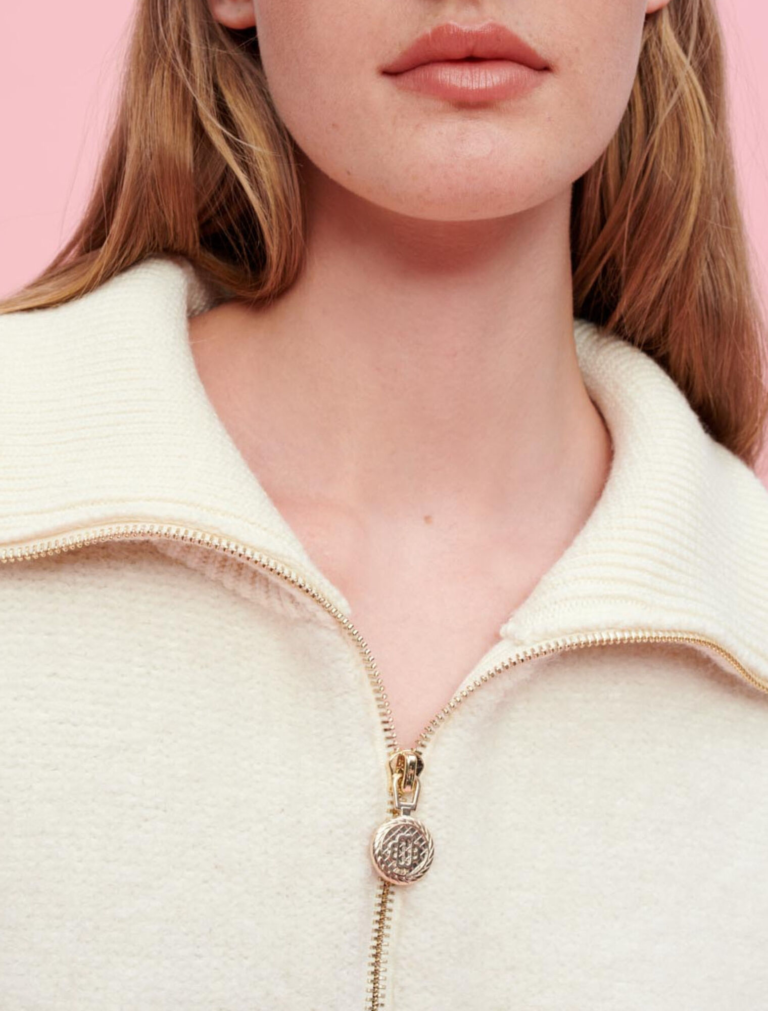 Ecru bouclé mock-neck jumper