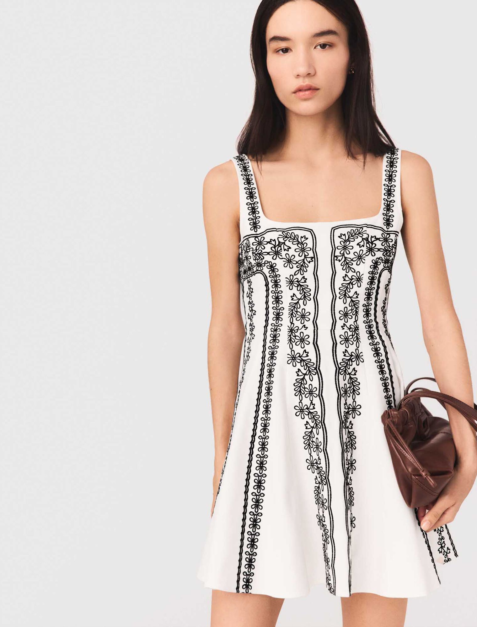 Short embroidered strap dress