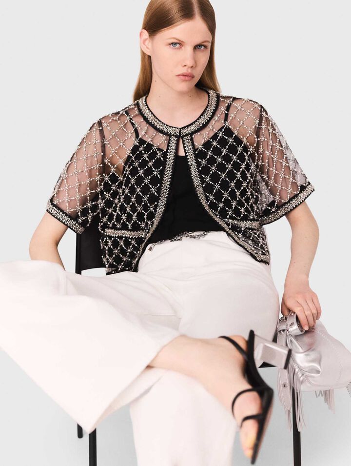 Embroidered tulle top