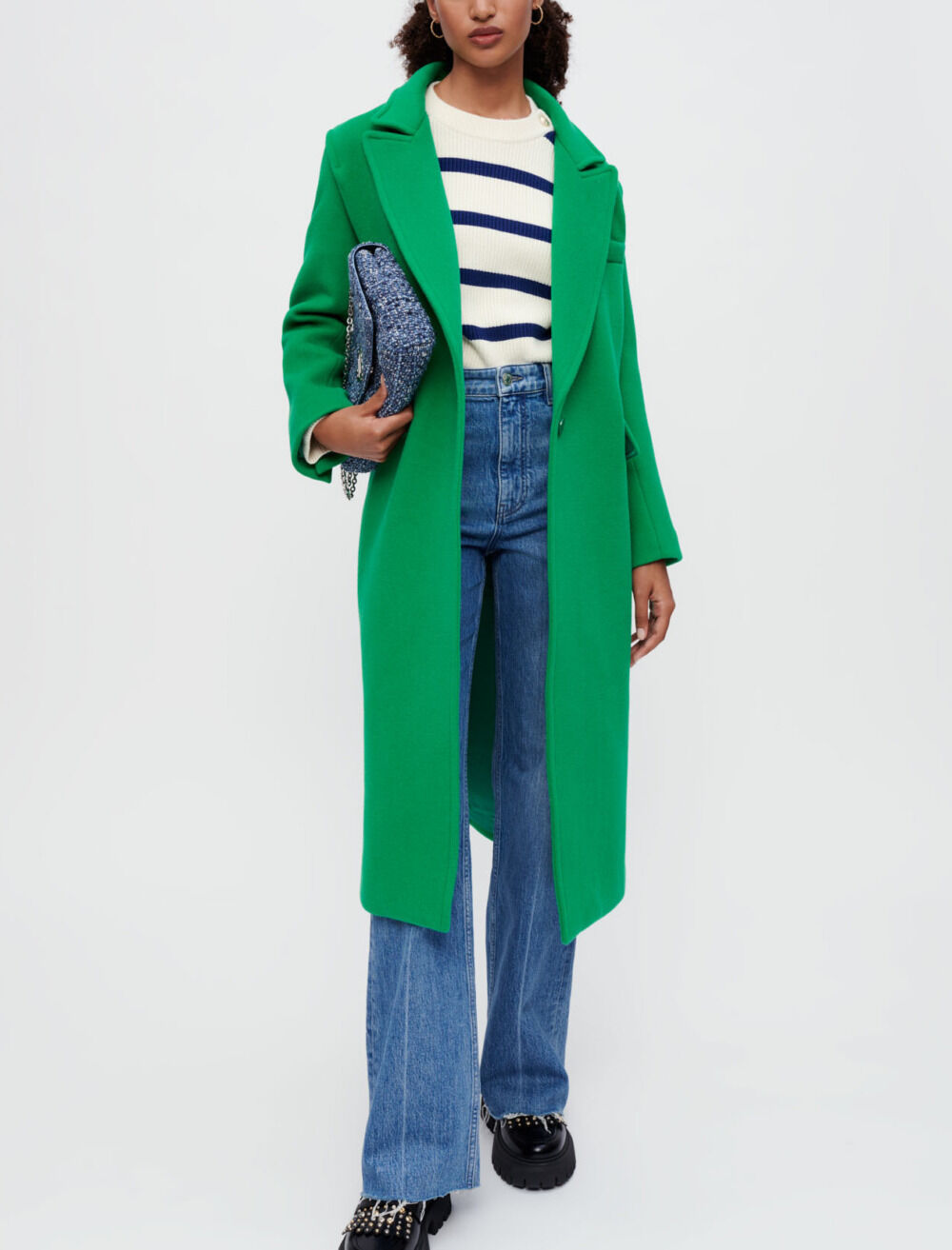 Long coat in green wool mix Coats Maje