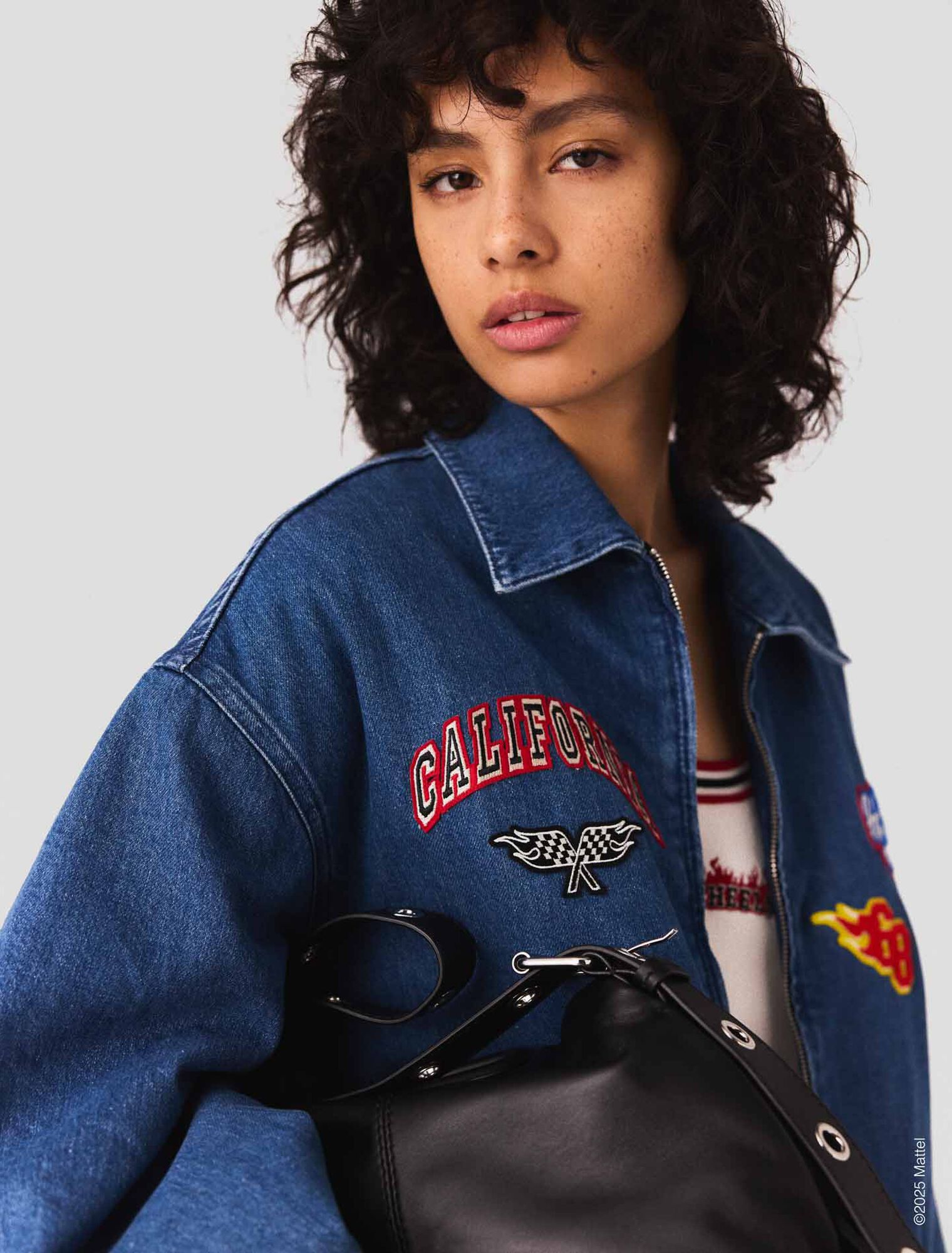 Oversized embroidered denim jacket