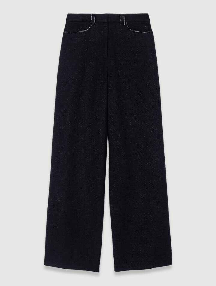Wide-leg tweed trousers