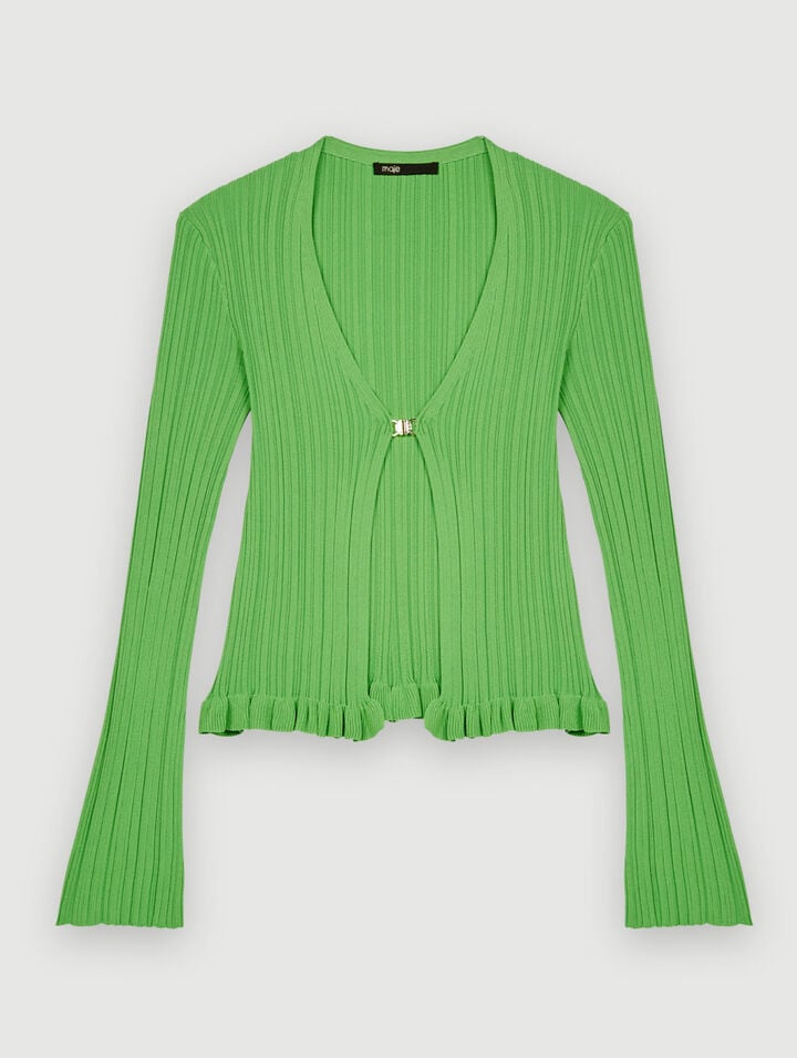 Ribbed and ruffled knitted cardigan