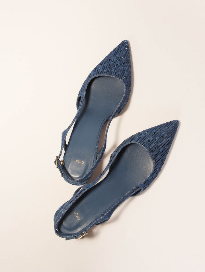 Escarpin slingback en denim strassé