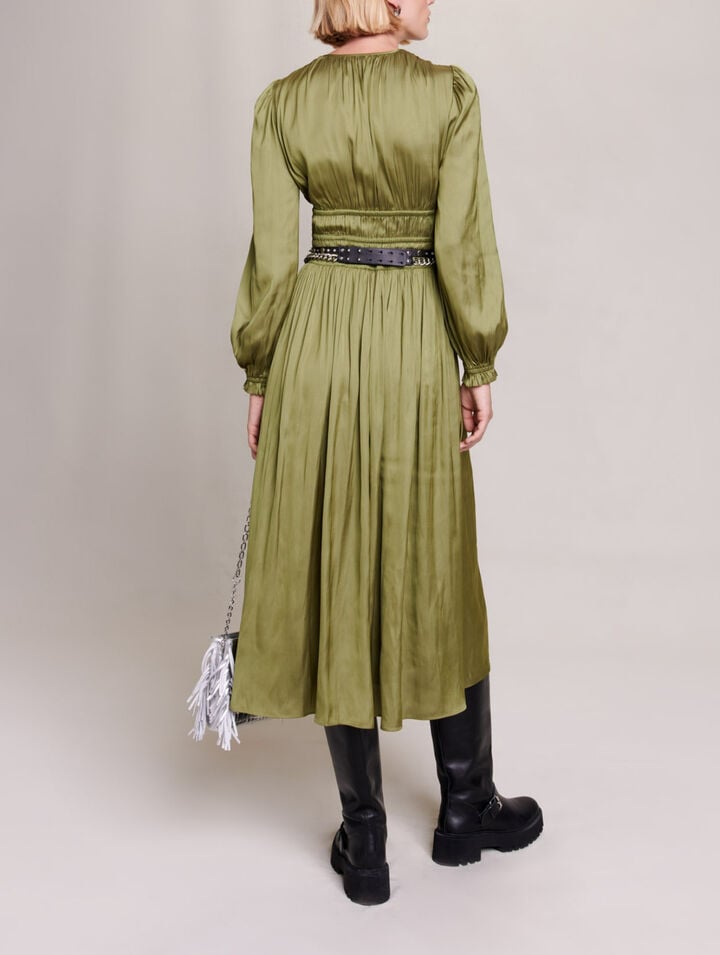 Robe mi- longue satinée volantée
