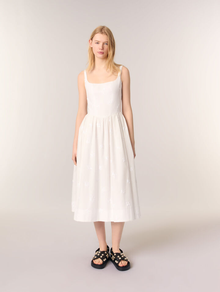 Robe midi en coton brodée
