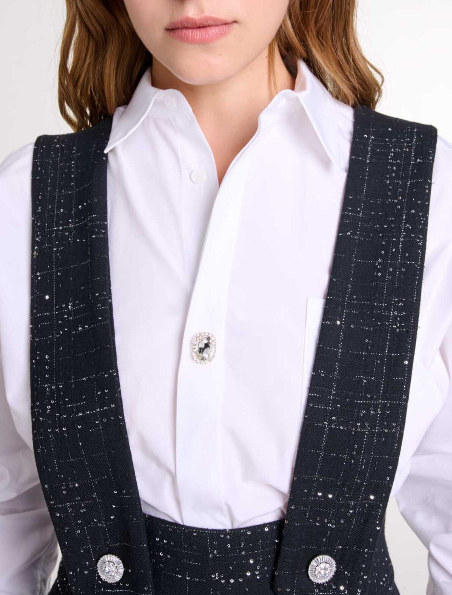 Wide-leg trousers with tweed braces