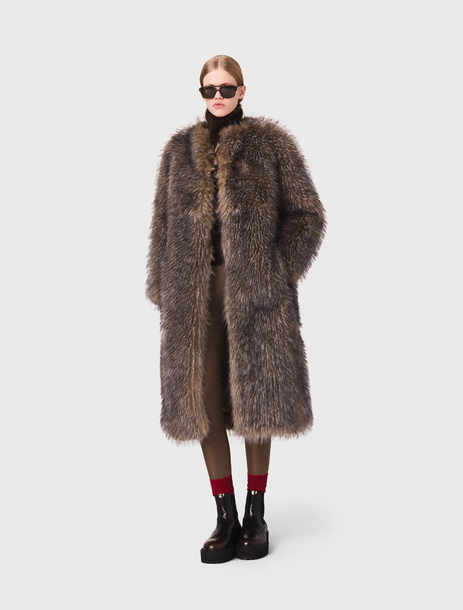 Manteau long en fausse fourrure
