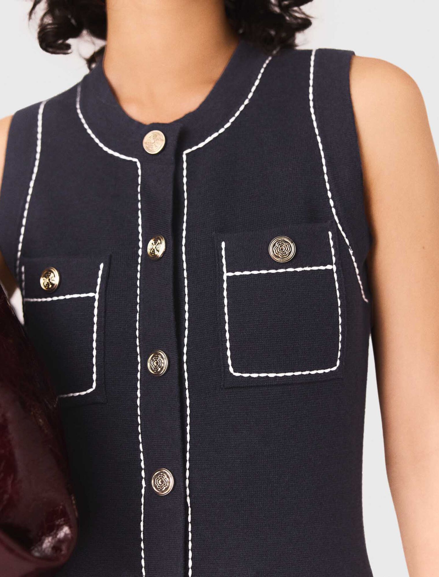 Topstitched knit shift dress