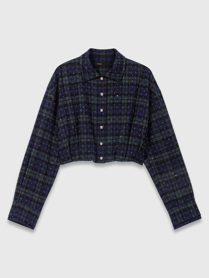 Chemise courte à carreaux strassée