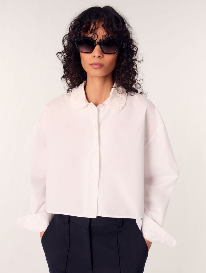 Chemise courte à col brodé