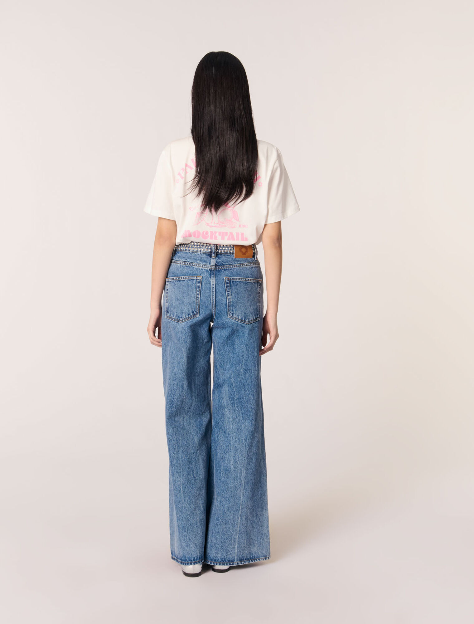 Jean flare à ceinture studée