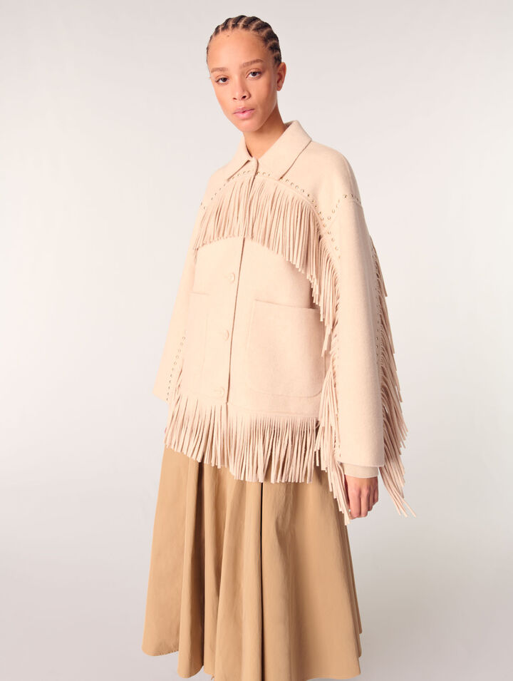 Manteau en double face à franges